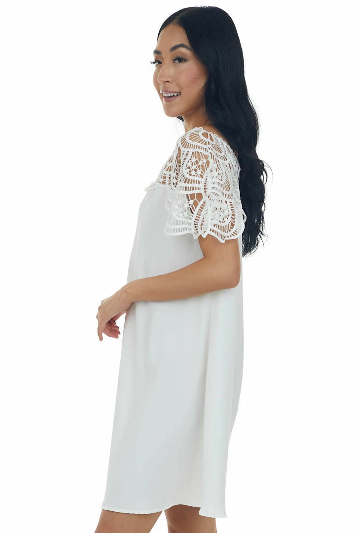 BiBi Dresses Ivory Crochet Lace Yoke Woven Shift Dress 6 BiBi Dresses Ivory Crochet Lace Yoke Woven Shift Dress