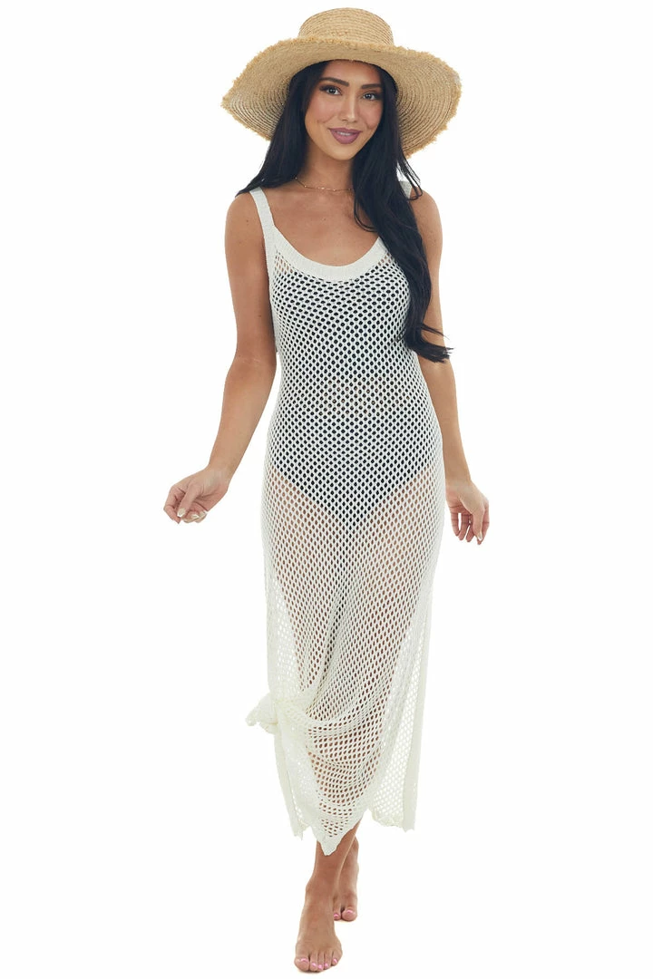 Ces Femme Dresses Ivory Crochet Maxi Dress With Deep Side Slits 4 Ces Femme Dresses Ivory Crochet Maxi Dress With Deep Side Slits