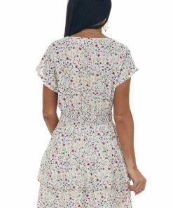 Sweet Lemon Ivory Ditsy Floral Tiered Surplice Mini Dress Dresses 16 Sweet Lemon Ivory Ditsy Floral Tiered Surplice Mini Dress Dresses
