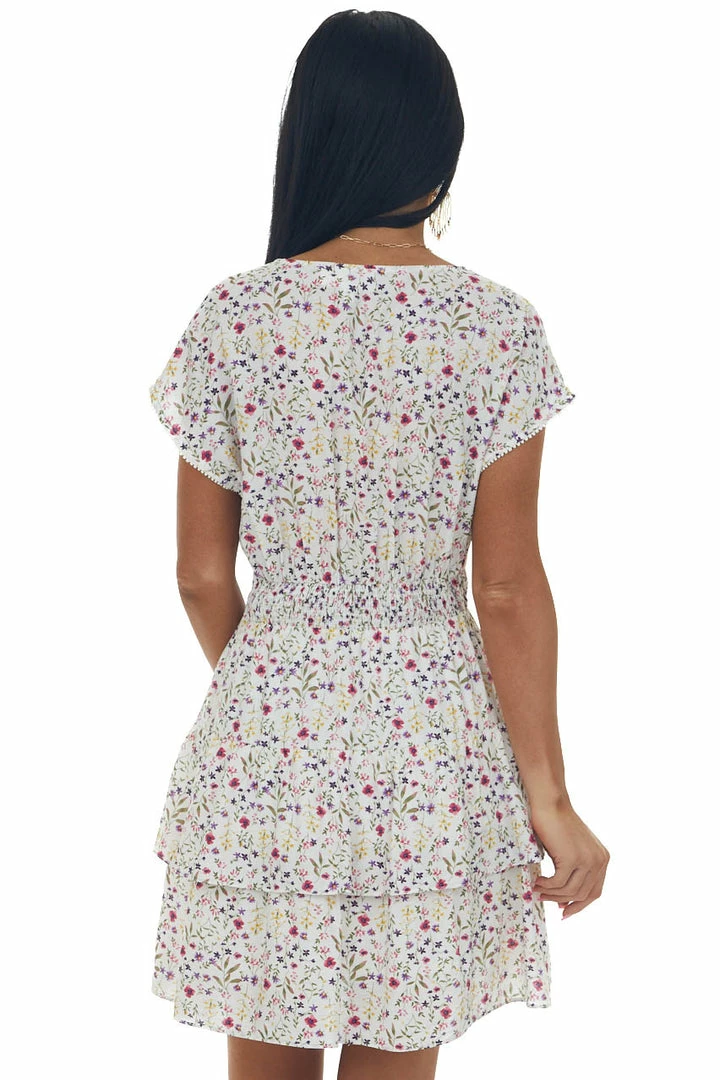 Sweet Lemon Ivory Ditsy Floral Tiered Surplice Mini Dress Dresses 9 Sweet Lemon Ivory Ditsy Floral Tiered Surplice Mini Dress Dresses