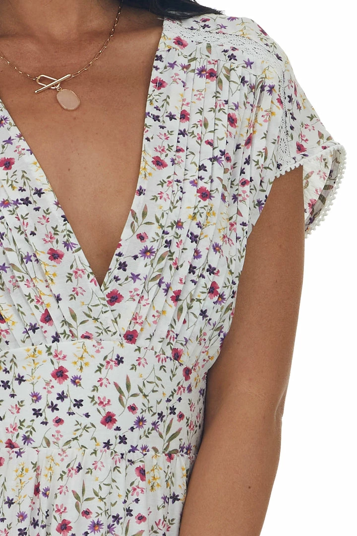 Sweet Lemon Ivory Ditsy Floral Tiered Surplice Mini Dress Dresses 10 Sweet Lemon Ivory Ditsy Floral Tiered Surplice Mini Dress Dresses