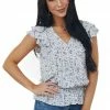 Doe & Rae Tops Ivory Ditsy Floral V Neck Ruffle Sleeve Blouse