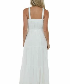 Allie Rose Dresses Ivory Elastic Halter Neck Tiered Maxi Dress