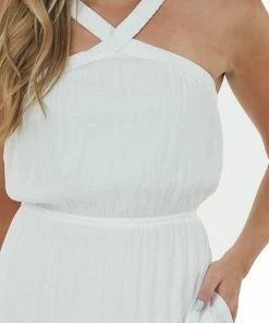 Allie Rose Dresses Ivory Elastic Halter Neck Tiered Maxi Dress