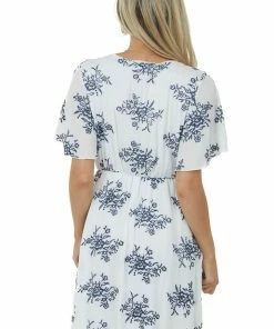 Haptics Dresses Ivory Embroidered Floral Print Short Sleeve Dress