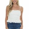 She + Sky Tops Ivory Eyelet Textured Tie Strap Cami