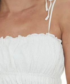 She + Sky Tops Ivory Eyelet Textured Tie Strap Cami 13 She + Sky Tops Ivory Eyelet Textured Tie Strap Cami