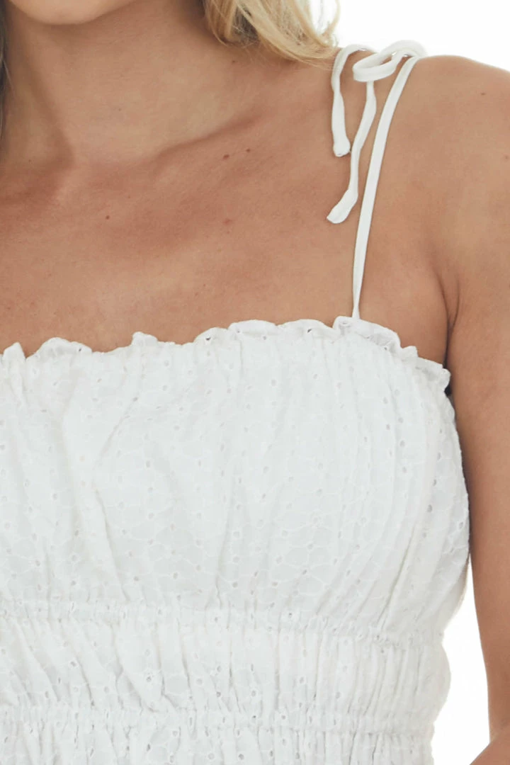She + Sky Tops Ivory Eyelet Textured Tie Strap Cami 8 She + Sky Tops Ivory Eyelet Textured Tie Strap Cami