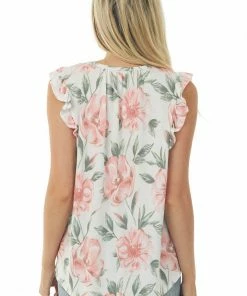Lovely J Ivory Floral Babydoll Top With Ruffle Details 12 Lovely J Ivory Floral Babydoll Top With Ruffle Details