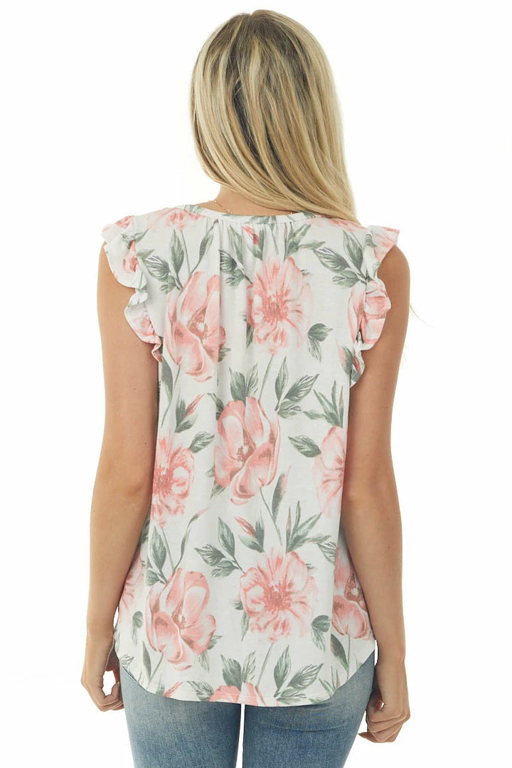 Lovely J Ivory Floral Babydoll Top With Ruffle Details 7 Lovely J Ivory Floral Babydoll Top With Ruffle Details