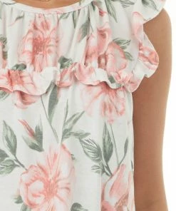 Lovely J Ivory Floral Babydoll Top With Ruffle Details 13 Lovely J Ivory Floral Babydoll Top With Ruffle Details