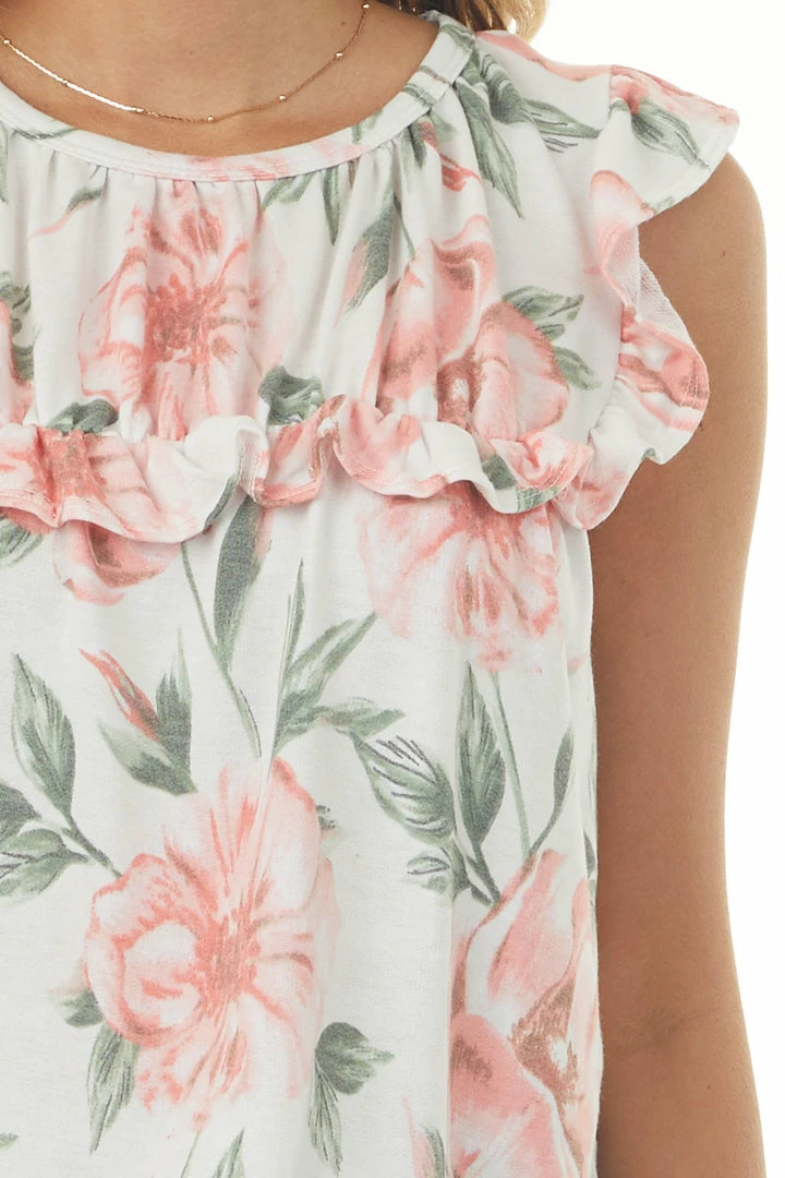 Lovely J Ivory Floral Babydoll Top With Ruffle Details 8 Lovely J Ivory Floral Babydoll Top With Ruffle Details