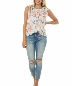 Lovely J Ivory Floral Babydoll Top With Ruffle Details 10 Lovely J Ivory Floral Babydoll Top With Ruffle Details