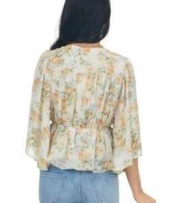 Entro Ivory Floral Flare Sleeve V Neck Babydoll Top