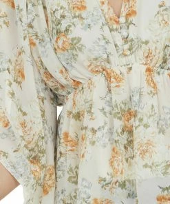 Entro Ivory Floral Flare Sleeve V Neck Babydoll Top