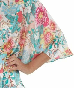 Umgee Tops Ivory Floral Kimono Sleeve Peplum Blouse