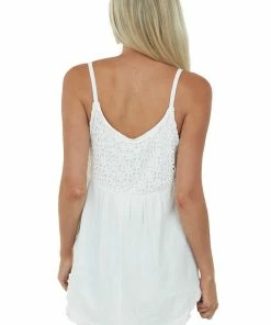 Umgee Ivory Floral Lace Button Detail Babydoll Tank Top Tops 12 Umgee Ivory Floral Lace Button Detail Babydoll Tank Top Tops