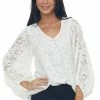 Vine & Love Tops Ivory Floral Lace Long Bubble Sleeve Blouse 1 Vine & Love Tops Ivory Floral Lace Long Bubble Sleeve Blouse