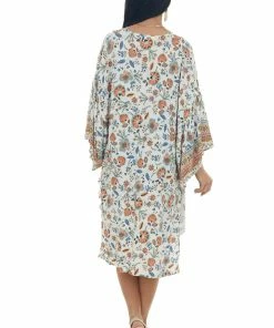 Haptics Ivory Floral Open Front Kimono With Side Slits Tops