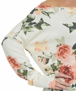 BiBi Ivory Floral Print Boat Neckline Knit Top