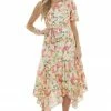 Flying Tomato Ivory Floral Print One Shoulder Midi Dress