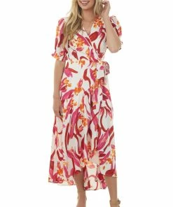 Umgee Dresses Ivory Floral Print Puff Sleeve Wrap Maxi Dress 10 Umgee Dresses Ivory Floral Print Puff Sleeve Wrap Maxi Dress