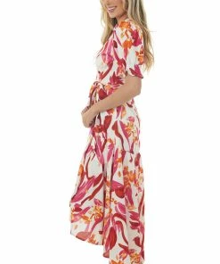 Umgee Dresses Ivory Floral Print Puff Sleeve Wrap Maxi Dress 11 Umgee Dresses Ivory Floral Print Puff Sleeve Wrap Maxi Dress