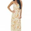 Lush Clothing Dresses Ivory Floral Print Surplice Midi Wrap Dress