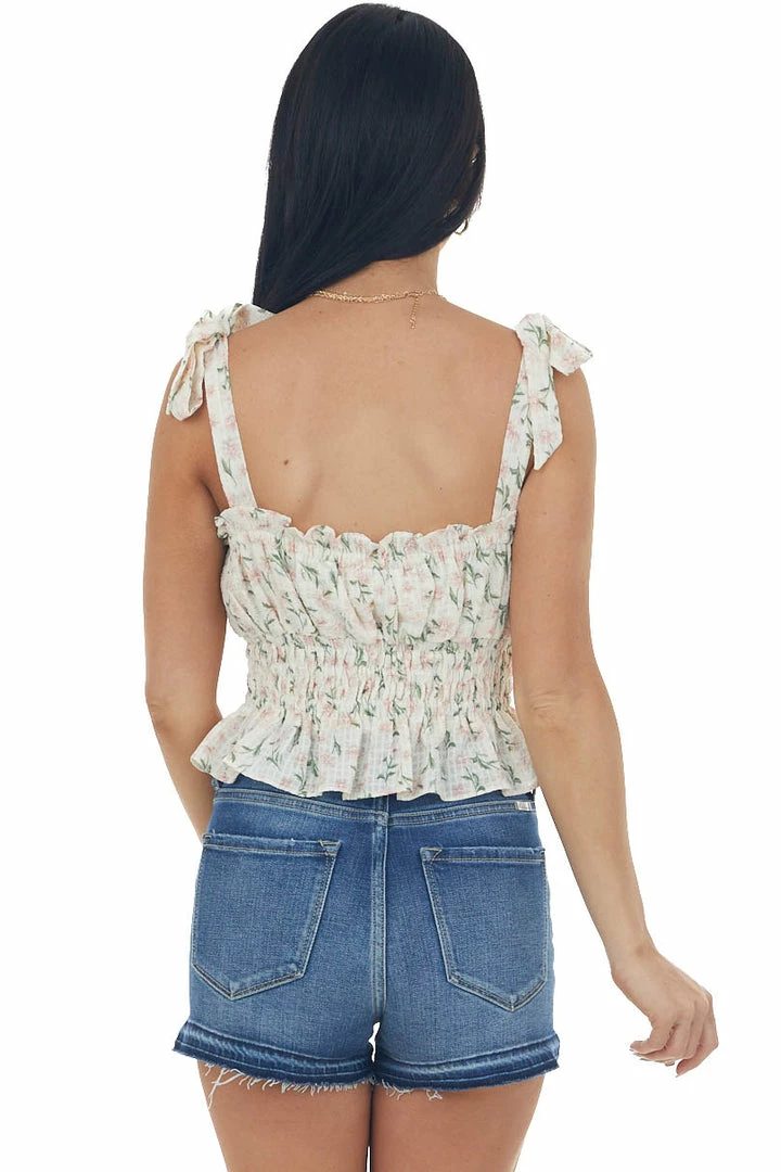 She + Sky Ivory Floral Print Tie Strap Cropped Tank Top Tops 7 She + Sky Ivory Floral Print Tie Strap Cropped Tank Top Tops