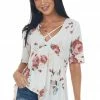 HEIMISH Tops Ivory Floral V Neck Criss Cross Babydoll Top