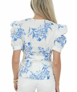 Flying Tomato Tops Ivory Floral Wrap Style Puff Sleeve Blouses 14 Flying Tomato Tops Ivory Floral Wrap Style Puff Sleeve Blouses
