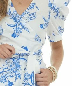 Flying Tomato Tops Ivory Floral Wrap Style Puff Sleeve Blouses 15 Flying Tomato Tops Ivory Floral Wrap Style Puff Sleeve Blouses