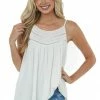 Allie Rose Ivory Flowy Swing Cami With Textured Yoke Tops