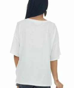 Listicle Tops Ivory Front Knot Drop Shoulder Knit Tee