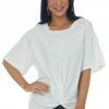 Listicle Tops Ivory Front Knot Drop Shoulder Knit Tee