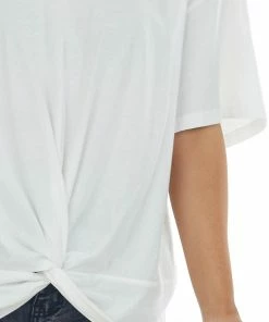 Listicle Tops Ivory Front Knot Drop Shoulder Knit Tee