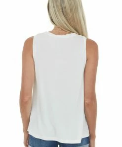 Lush Clothing Ivory Front Knot Lightweight Knit Tank Top Tops