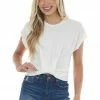 Lush Clothing Tops Ivory Front Knot Short Sleeve Cropped Knit Top 1 Lush Clothing Tops Ivory Front Knot Short Sleeve Cropped Knit Top