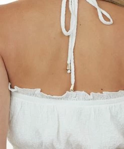 Allie Rose Ivory Halter Neck Sleeveless Ruffled Crop Top