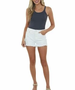 I&M Ivory High Rise Raw Frayed Hem Denim Shorts Bottoms