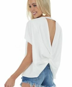 BiBi Tops Ivory Kimono Sleeve Open Back Detail Knit Top