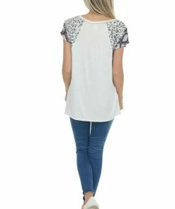 Lime Lush Ivory Knit Top With Multiprint Sleeves And Embroidery 21 Lime Lush Ivory Knit Top With Multiprint Sleeves And Embroidery