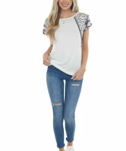 Lime Lush Ivory Knit Top With Multiprint Sleeves And Embroidery 18 Lime Lush Ivory Knit Top With Multiprint Sleeves And Embroidery