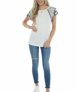 Lime Lush Ivory Knit Top With Multiprint Sleeves And Embroidery 17 Lime Lush Ivory Knit Top With Multiprint Sleeves And Embroidery