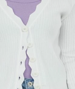 Hailey & Co Ivory Long Sleeve Button Up Ribbed Knit Cardigan Tops