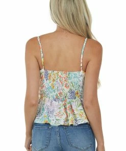Sweet Lemon Ivory Multicolored Floral Ruched Front Woven Tank 16 Sweet Lemon Ivory Multicolored Floral Ruched Front Woven Tank