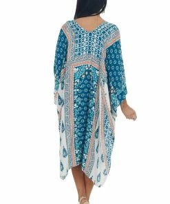 ANGIE Ivory Multiprint Kimono With Deep Side Slits