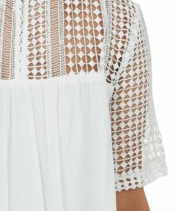 BiBi Ivory Open Lace Contrast Short Sleeve Blouse Tops