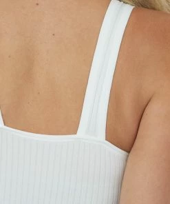 Miss Sparkling Ivory Padded V Neck Ribbed Cropped Tank Top