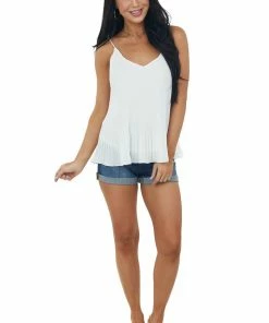She + Sky Ivory Pleated Swing Cami Blouse With V Neck Tops 9 She + Sky Ivory Pleated Swing Cami Blouse With V Neck Tops